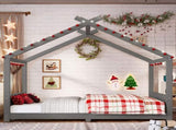 Full House Floor Bed with Support Slats, Solid Wood House Bed Frame for Kids, No Box Spring Needed W1580P387843