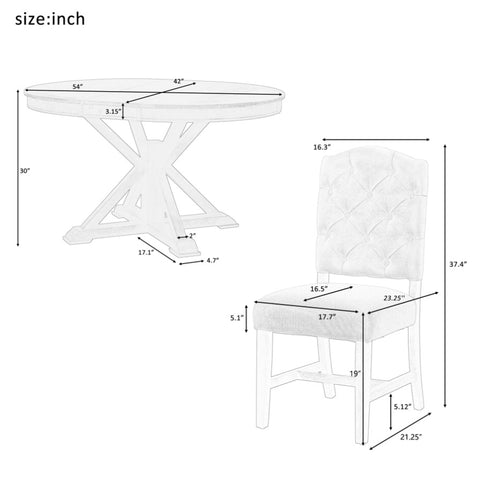 ZUN Functional Furniture Retro Style Table Set with Extendable Table and 4 Upholstered Chairs for 56608663