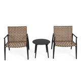 Modern Outdoor Chat Set 2 PE Rattan Chairs Black Steel & Tempered Glass Side Table Durable & N769P248124B