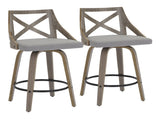 Fixed Height Counter Stool in Light Grey Wood and Grey Fabric - Set of 2 B202P471207