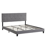 King Size Upholstered Platform Bed Frame with Button Tufted Linen Fabric Headboard, No Box Spring W2297P284478