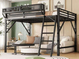 Queen Size Loft Bed with Ladder, Metal Queen Loft Bed with Storage Shelves, High Loft Bed for Kids W2580P379983
