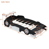 Twin Size Race Car-Shaped Platform Bed with Wheels,Black WF311965AAB
