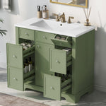 ZUN 36" Bathroom Vanity with Sink, One Cabinet with Three drawers and One Flip Drawer, Solid Wood and WF531253AAF