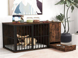 Coffee 2-in-1 Dog Crate End Table with Pull-Out Feeder, Chew-Resistant Metal Tube Pet Furniture for 11337907