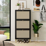 Rattan 3 Door Shoe Rack, Freestanding Modern Shoe Storage Cabinet, for Entryway W688P211263