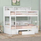 ZUN Twin Size Bunk Bed with Built-in Shelves Beside both Upper and Down Bed and Storage Drawer,White 53696885