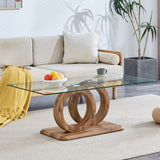 Modern Style Glass Top MDF Coffee Table with Natural Wood Color Base - Suitable for Living Rooms and W3226P279048
