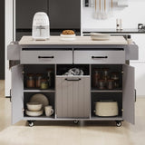 K&K Kitchen Island with Trash Can Storage Cabinet, Kitchen Cart with Drop Leaf, Spice, Towel WF326381AAG
