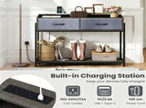 Industrial Console Table with Charging Station, Narrow Entryway Table with 2 AC Outlets USB & Type-C 52400206