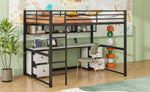 ZUN Full Size Metal Loft Bed with Desk, Drawers and Bedside Tray, Charging Station, USB and socket 91995052