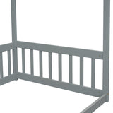 Twin Size Canopy Frame Floor Bed with Fence, Guardrails,Grey W504P143277