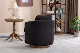 035-Boucle Fabric Swivel Accent Chair With Soild Wood Round Brown Base Leg,Black W527134465
