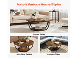 Round Coffee Table, Modern 2-Tier Wooden Center Table with Open Storage, Minimalist Metal 36740458