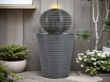 31.5"H Tall Striped Concrete Column Fountain-LED Light,Shadow Ambiance Maker for Modern Outdoor N765P324550G