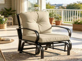 Beige Outdoor Glider Chair with Cushions Steel Frame Patio Furniture Curved Armrests for Garden Yard 77363000