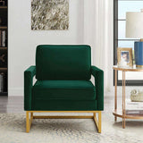 Modern Style Accent Chair with Gold Metal Base , Velvet Upholstered Leisure Chair with Open Armrest, W2186P148524