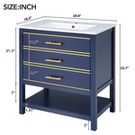 ZUN [Viedo]Modern 30inch Navy Blue/White Bathroom Vanity Cabinet Combo with Open
Storge, Two Drawers WF320373AAC