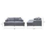 Goliath 86" Oversized Double Chaise Lounge Sofa Bed Carbon Gray Corduroy B2719P318951