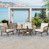 4-Piece Outdoor Patio Furniture Set, Metal Chairs with Woven Rope U-Shaped Backrest,Outdoor N780P209458R