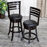 24" Counter Height Slat Back Swivel Stool, Espresso Finish, Black Leather Seat B04660680
