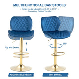 ZUN Dark Blue Velvet Adjustable Swivel Bar Stools Set Of 2 Modern Counter Height Barstools With Golden W1516P183240