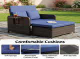 Patio Rattan Daybed Set, 2-in-1 Wicker Loveseat Sofa with Multipurpose Ottoman & Retractable Side 24305570