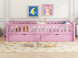 Wood Twin Size Platform Bed with Guardrail and 2 Drawers, Pink N709P242145H
