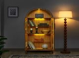 A high arched storage cabinet with a lamp, a modern retro-style wooden storage cabinet with 22213549