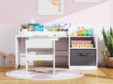 Kids Table and Chair Set with Storage Drawers House-Shaped Study Desk for Playroom Bedroom- White 77469189