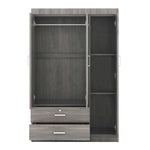 ZUN 3-Door Mirror Wardrobe with shelves, Gray 65649501