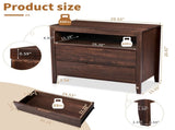 Brown P2 density board solid wood veneer frame 75*40*61CM two drawers with upper compartment 38698742