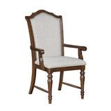 Formal Traditional Design Armchair Set of 2 Cherry Finish Fabric Upholstery Nailhead Trim Wooden B011P239542