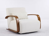 Cream Upholstered 360&deg Swivel Accent Chair Solid Wood Curved Arms, Mid-Century Modern Design, 88497152