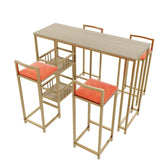 Bar table and chair five piece set, gold frame, multi-layer tabletop, chair cushion and backrest W3064P245383