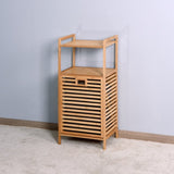 ZUN Bathroom Laundry Basket Bamboo Storage Basket with 2-tier Shelf 17.32 x 13 x 37.8 inch W40934117