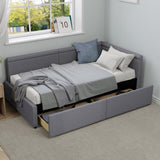 Modern Style Twin Size L Shape Corner Bed, Linen Upholstered Daybed with Two Storage Drawers,Gray N701P263819G