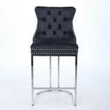 25" Counter Height Bar Stools Set of 2, Modern Velvet Barstools with Button Back&Rivet Trim W1143P217851