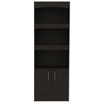 ZUN Simma Bookcase, Metal Hardware, Three Shelves, Double Door Cabinet -Black B20091981