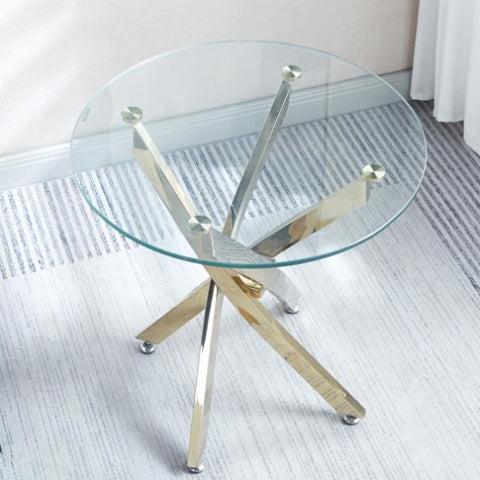 ZUN Modern Round Tempered Glass End Table with Stainless Steel Legs 92298576