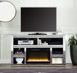 ZUN ACME Noralie TV STAND W/FIREPLACE Mirrored & Faux Diamonds LV00311