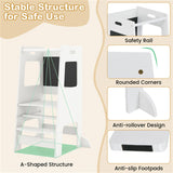 Multi-Use Toddler Kitchen Step Stool With Activity Chalkboard Adjustable Height & Rail - White 75639804