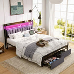 ZUN Full Bed Frames with Storage Headboard and Drawers, LED Platform Bed Frame Full Size, LED W1356133681