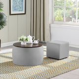 Round Ottoman Set with Storage, 2 in 1 combination, Round Coffee Table, Square Foot Rest W142065119