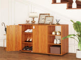 Adjustable Shelf Shoe Cabinet, 2-Door Enclosed 3-Tier Open Storage Organizer for Entryway-Natural 76717019