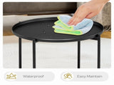 2-Tier Patio Side Table, Outdoor Metal Round Small Coffee Table with Removable Tray, Weather 59958728
