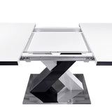 Modern Square Dining Table, Stretchable, White Table TopMDF X-Shape Black and White Color Table Leg W757P242760