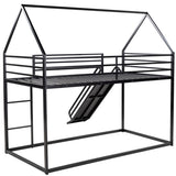 Twin over Twin House Bunk Bed with Ladder and Slide,Black WF283081AAB