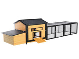 114Wooden Chicken Coop with Outdoor Run, Weatherproof Hen House with Nesting Box, Lockable Doors & 86218078