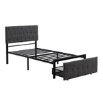 ZUN Twin Size Storage Bed Metal Platform Bed with a Big Drawer - Gray 17349055